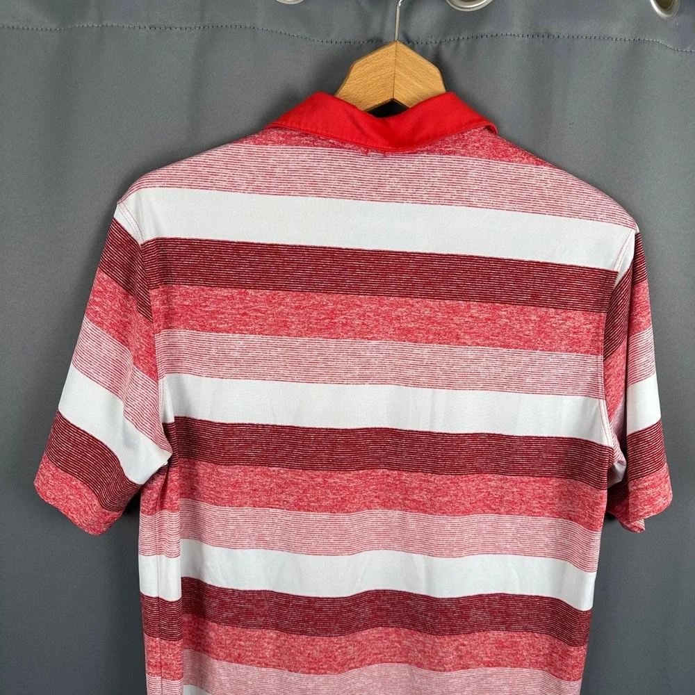 Nike Golf Mens Red White Striped Short Sleeve Polo Shirt Large